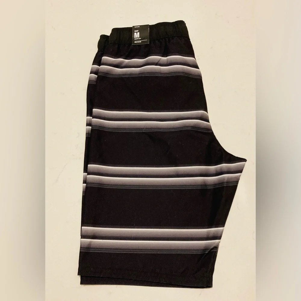 Hurley Boys Swim Shorts NEW Black and White Striped Swim Trunks